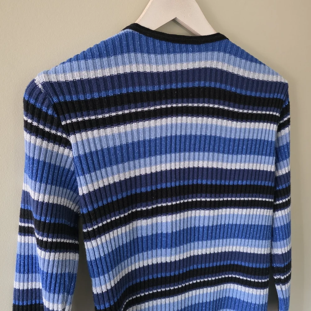 Le Chateau M Vintage Y2K Eclectic Coquette Striped Ribbed Knit Cardigan - Picture 12 of 12